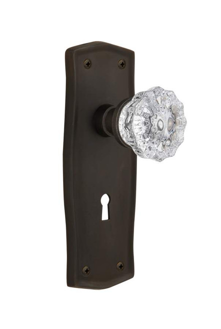 Nostalgic 704478: Prairie Backplate w/Clear Crystal Glass Knob Single Dummy Door Set - Oil-Rubbed Bronze