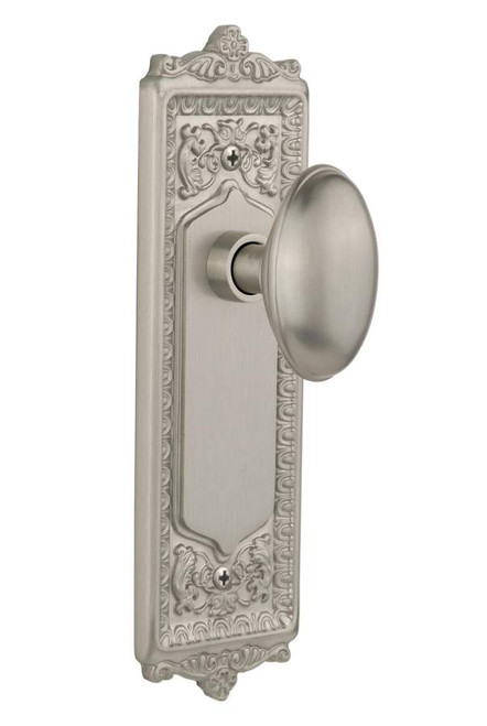 Nostalgic 704196: Egg & Dart Backplate w/Homestead Knob Single Dummy Door Set - Satin Nickel