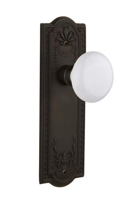 Nostalgic 704417: Meadows Backplate w/White Porcelain Knob Privacy Door Set - Oil-Rubbed Bronze