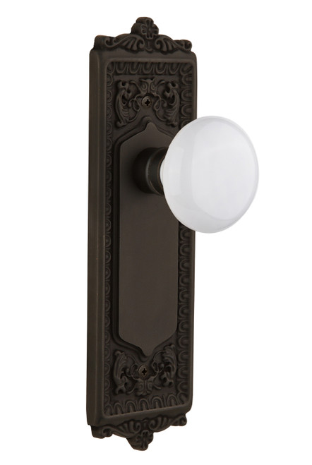 Nostalgic 704273: Egg & Dart Backplate w/White Porcelain Knob Privacy Door Set - Oil-Rubbed Bronze