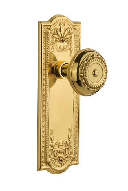 Nostalgic 701251: Meadows Backplate w/Meadows Knob Privacy Door Set - Polished Brass