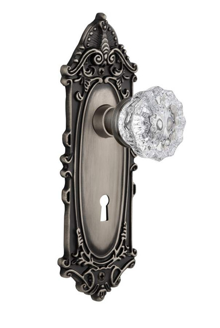 Nostalgic 704126: Victorian Backplate w/Clear Crystal Glass Knob Single Dummy Door Set - Antique Pewter