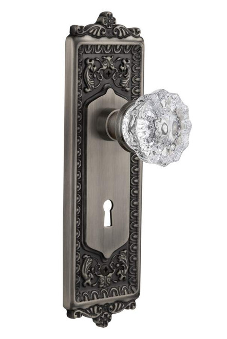 Nostalgic 704853: Mortise Egg and Dart Plate w/ Crystal Knob - Antique Pewter