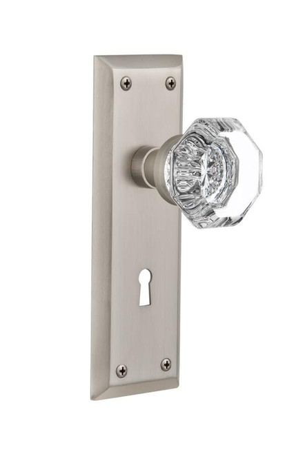 Nostalgic 704627: New York Backplate w/Waldorf Knob Single Dummy Door Set - Satin Nickel