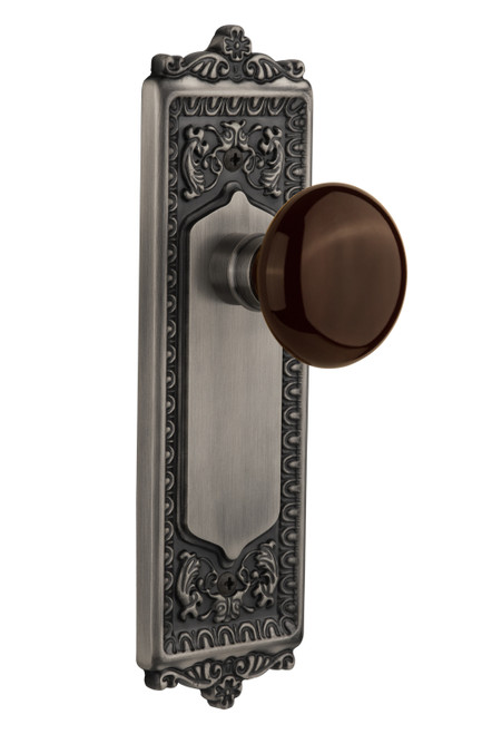 Nostalgic 710736: Egg & Dart Backplate w/Brown Porcelain Knob Privacy Door Set - Antique Pewter