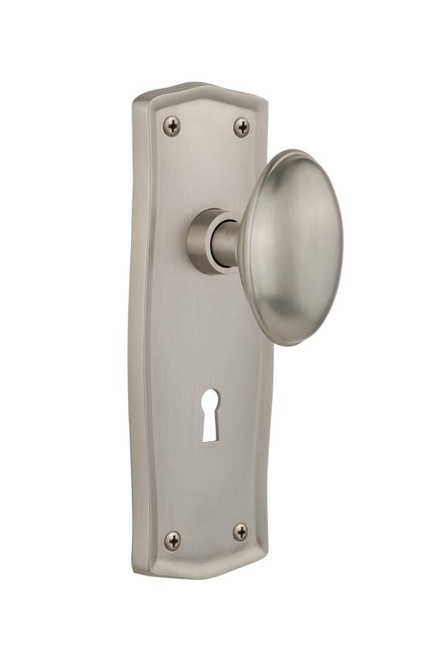 Nostalgic 704487: Prairie Backplate w/Homestead Knob Passage Door Set - Satin Nickel