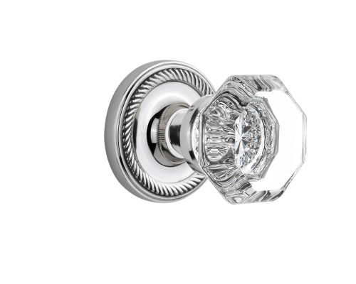 Nostalgic 704702: Rope Rosette w/Waldorf Knob Passage Door Set - Bright Chrome
