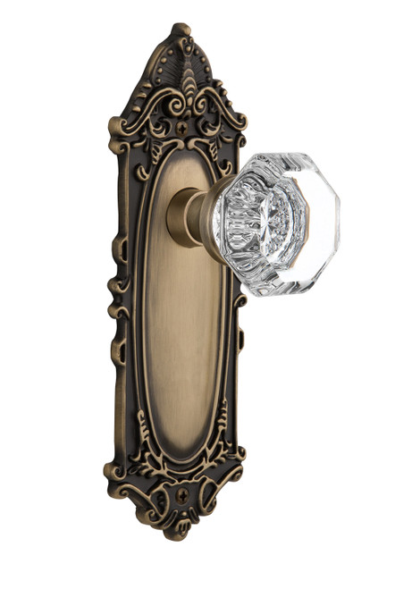 Nostalgic 704070: Victorian Backplate w/Waldorf Knob Single Dummy Door Set - Antique Brass