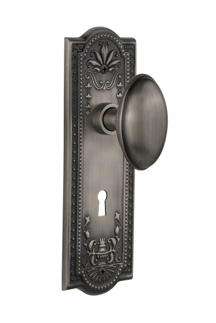 Nostalgic 704351: Meadows Backplate w/Homestead Knob Passage Door Set - Antique Pewter