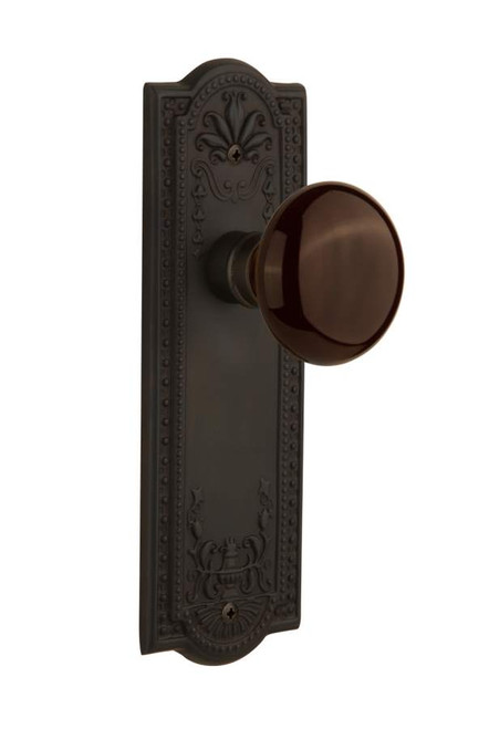 Nostalgic 710745: Meadows Backplate w/Brown Porcelain Knob Privacy Door Set - Oil-Rubbed Bronze