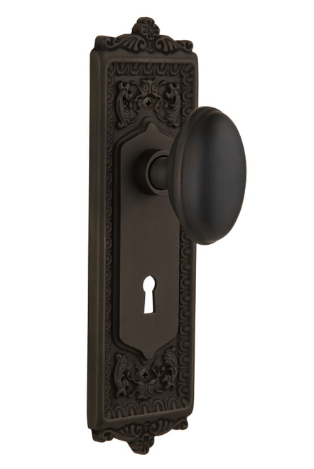 Nostalgic 704221: Egg & Dart Backplate w/Homestead Knob Single Dummy Door Set - Oil-Rubbed Bronze