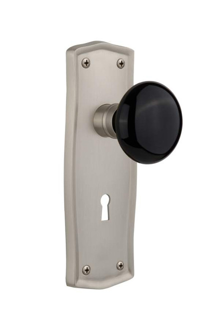 Nostalgic 710424: Mortise Prairie Plate Black Porcelain Knob Keyhole - Satin Nickel