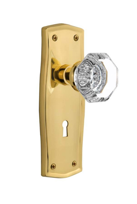 Nostalgic 704505: Prairie Backplate w/Waldorf Knob Passage Door Set - Polished Brass