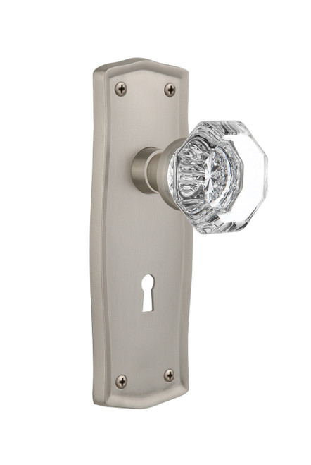 Nostalgic 704507: Prairie Backplate w/Waldorf Knob Passage Door Set - Satin Nickel