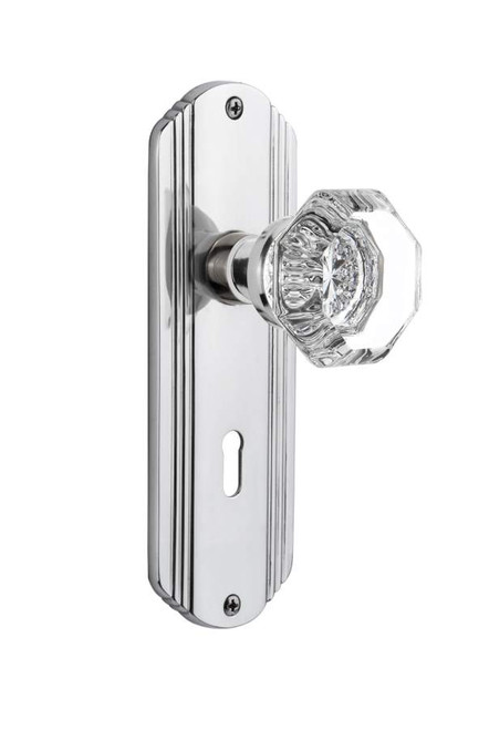 Nostalgic 704447: Deco Backplate w/Waldorf Knob Single Dummy Door Set - Bright Chrome