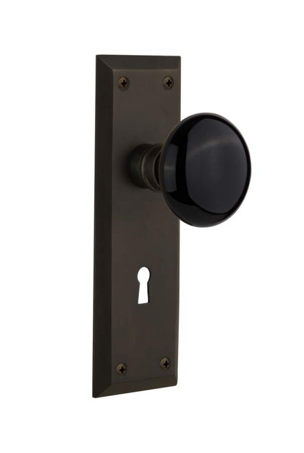 Nostalgic 710366: New York Backplate w/Black Porcelain Knob Privacy Door Set - Oil-Rubbed Bronze