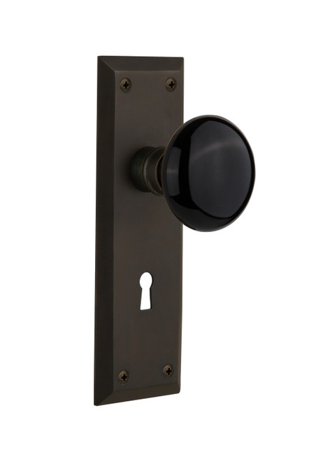 Nostalgic 710366: New York Backplate w/Black Porcelain Knob Privacy Door Set - Oil-Rubbed Bronze