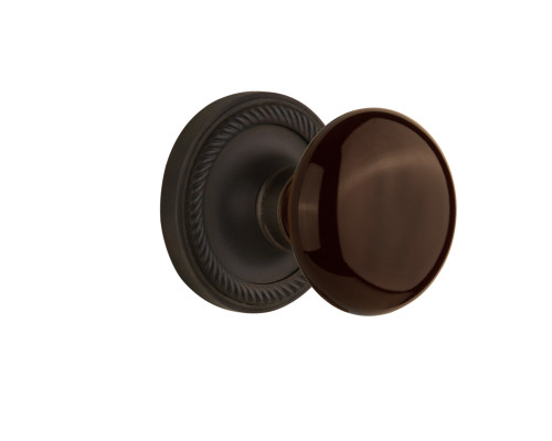 Nostalgic 710759: Rope Rosette w/Brown Porcelain Knob Privacy Door Set - Oil-Rubbed Bronze