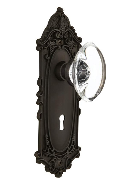 Nostalgic 711756: Mortise Victorian Plate Oval Clear Crystal Knob - Oil Rubbed Bronze