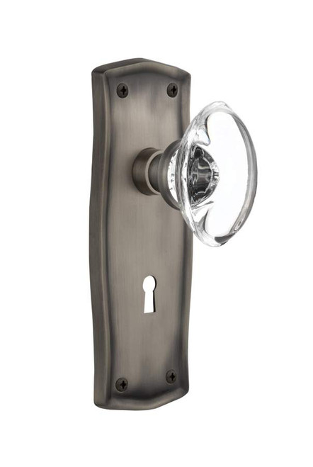 Nostalgic 711691: Prairie Backplate w/Oval Clear Glass Crystal Knob Privacy Door Set - Antique Pewter