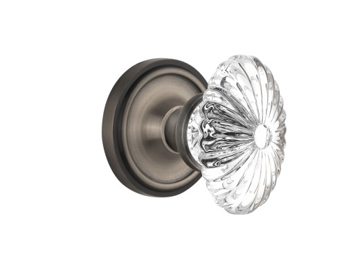 Nostalgic 711761: Classic Rosette w/Oval Fluted Clear Glass Crystal Knob Passage Door Set - Antique Pewter