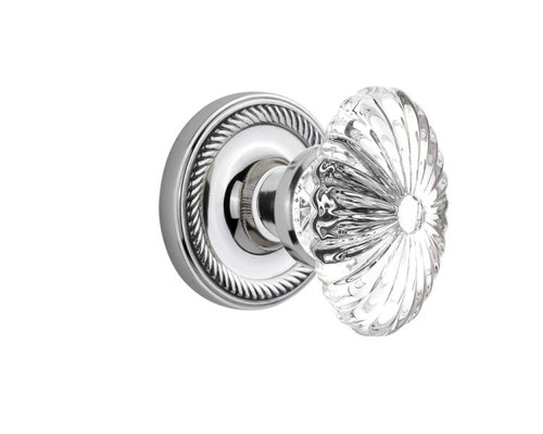 Nostalgic 712078: Rope Rosette w/Oval Fluted Clear Glass Crystal Knob Privacy Door Set - Bright Chrome
