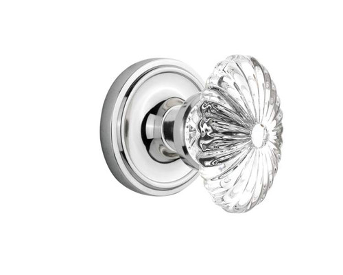 Nostalgic 711762: Classic Rosette w/Oval Fluted Clear Glass Crystal Knob Passage Door Set - Bright Chrome