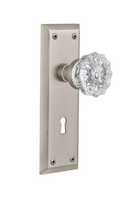 Nostalgic 704934: Mortise New York Plate w/ Crystal Knob and Keyhole - Satin Nickel