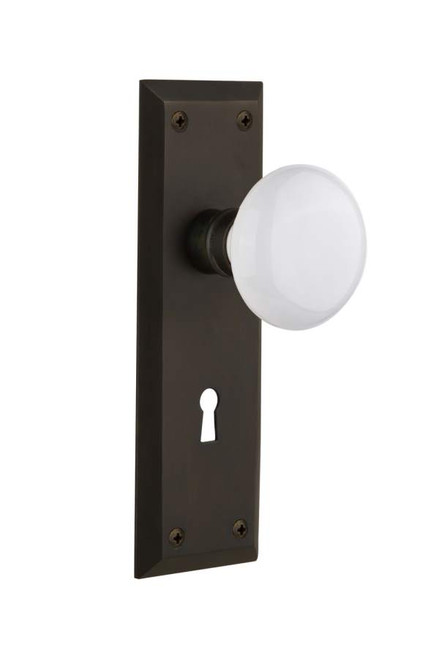 Nostalgic 704939: Mortise New York Plate w/ White Porcelain Knob - Oil Rubbed Bronze