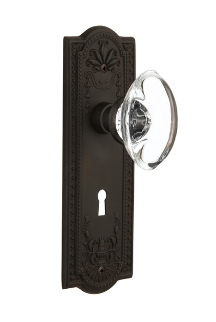 Nostalgic 711391: Meadows Backplate w/Oval Clear Glass Crystal Knob Passage Door Set - Oil-Rubbed Bronze