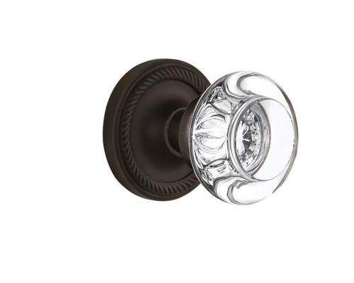 Nostalgic 712231: Rope Rosette w/Round Clear Glass Crystal Knob Passage Door Set - Oil-Rubbed Bronze