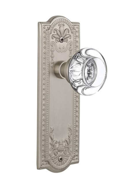 Nostalgic 712315: Meadows Backplate w/Round Clear Glass Crystal Knob Single Dummy Door Set - Satin Nickel
