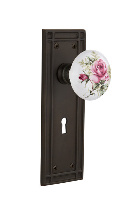 Nostalgic 710951: Meadows Backplate w/White Rose Porcelain Knob Passage Door Set - Oil-Rubbed Bronze
