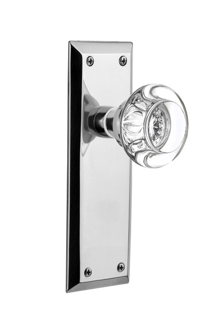 Nostalgic 712319: New York Backplate w/Round Clear Glass Crystal Knob Single Dummy Door Set - Bright Chrome