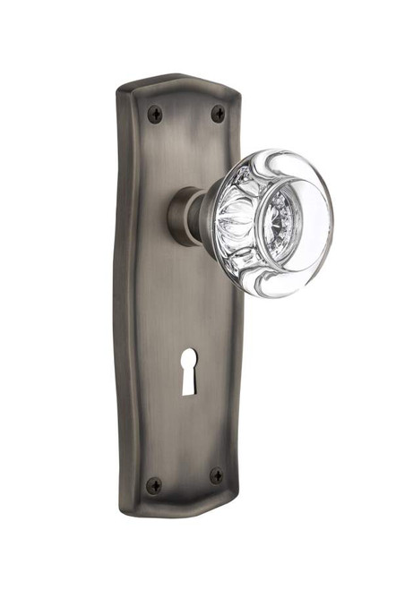 Nostalgic 712571: Prairie Backplate w/Round Clear Glass Crystal Knob Privacy Door Set - Antique Pewter