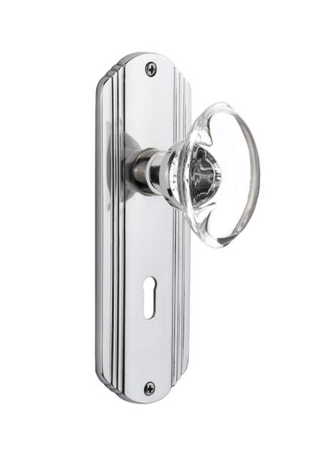 Nostalgic 711472: Deco Backplate w/Oval Clear Glass Crystal Knob Single Dummy Door Set - Bright Chrome