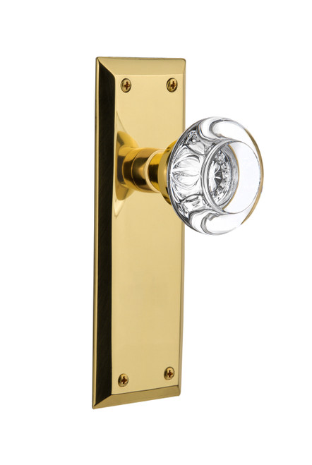 Nostalgic 712321: New York Backplate w/Round Clear Glass Crystal Knob Single Dummy Door Set - Polished Brass