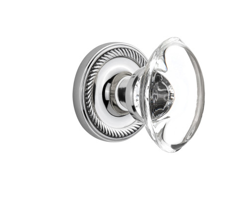 Nostalgic 711638: Rope Rosette w/Oval Clear Glass Crystal Knob Privacy Door Set - Bright Chrome