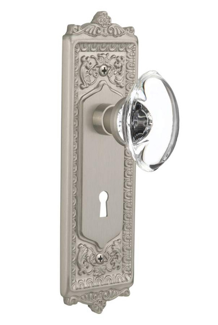 Nostalgic 711723: Mortise Egg-Dart Plate Oval Clear Crystal Knob - Satin Nickel