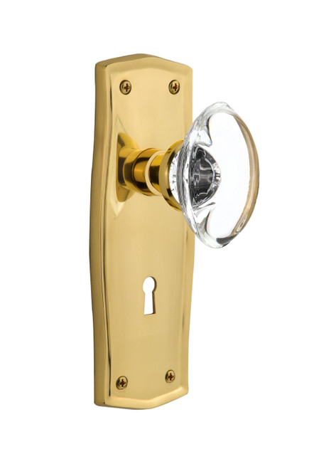 Nostalgic 711406: Prairie Backplate w/Oval Clear Glass Crystal Knob Passage Door Set - Polished Brass