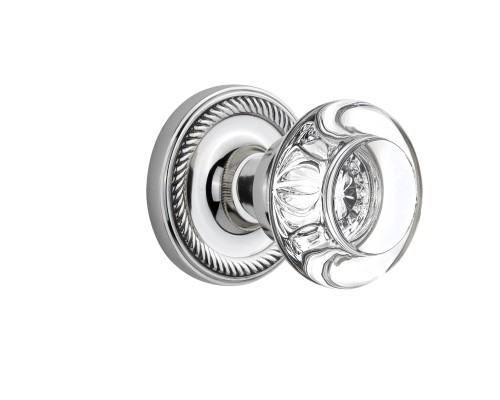 Nostalgic 712326: Rope Rosette w/Round Clear Glass Crystal Knob Single Dummy Door Set - Bright Chrome