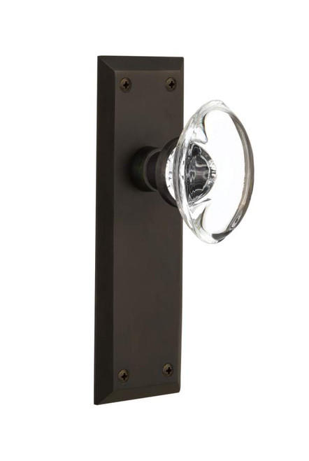 Nostalgic 711344: New York Backplate w/Oval Clear Glass Crystal Knob Passage Door Set - Oil-Rubbed Bronze