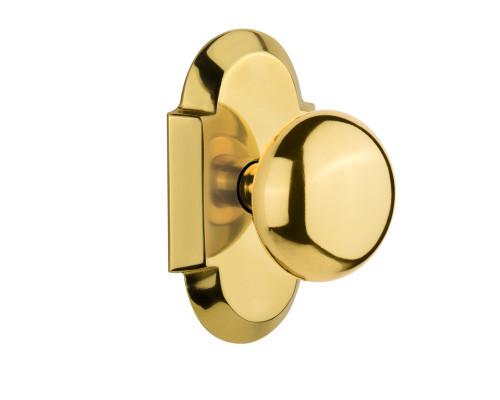 Nostalgic 712927: Cottage Backplate w/New York Knob Privacy Door Set - Polished Brass