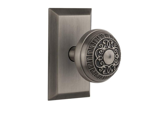 Nostalgic 713408: Studio Backplate w/Egg & Dart Knob Single Dummy Door Set - Antique Pewter
