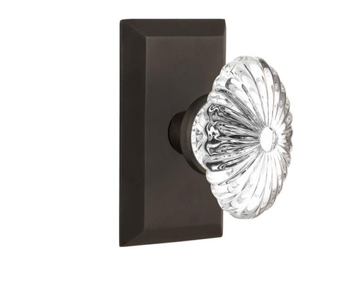 Nostalgic 713348: Studio Backplate w/Oval Fluted Clear Glass Crystal Knob Privacy Door Set - Oil-Rubbed Bronze
