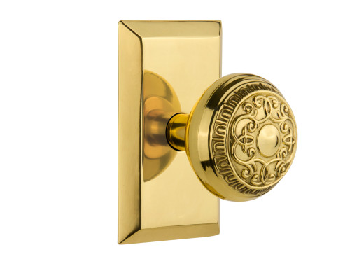 Nostalgic 713410: Studio Backplate w/Egg & Dart Knob Single Dummy Door Set - Polished Brass