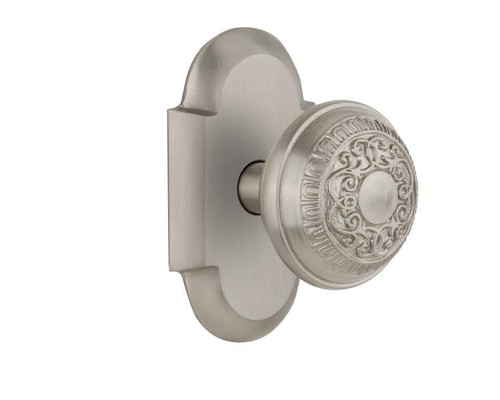 Nostalgic 712811: Cottage Backplate w/Egg & Dart Knob Passage Door Set - Satin Nickel