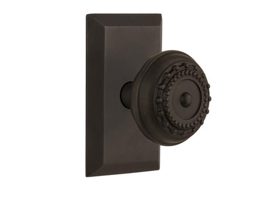 Nostalgic 713423: Studio Backplate w/Meadows Knob Single Dummy Door Set - Oil-Rubbed Bronze