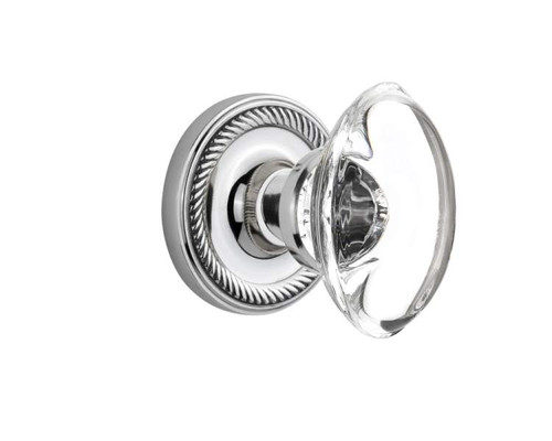 Nostalgic 711748: Mortise Rope Rose w/ Oval Clear Crystal Knob - Bright Chrome