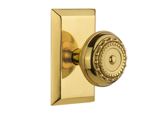Nostalgic 713424: Studio Backplate w/Meadows Knob Single Dummy Door Set - Polished Brass